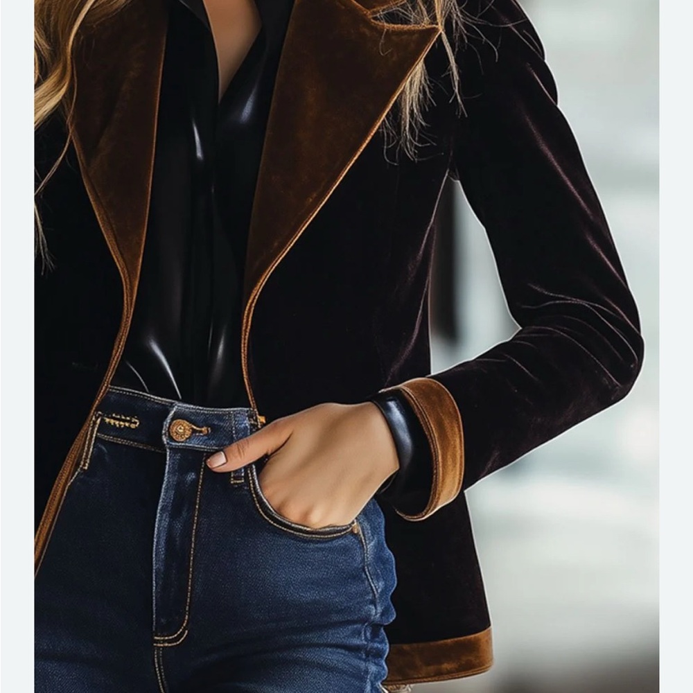 Chic Velvet Blazer with Brown Accents